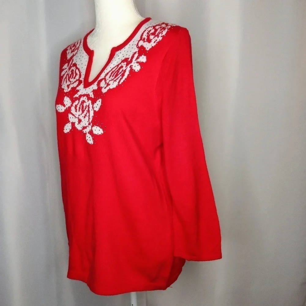 CATHY DANIELS Red Sweater Sz L